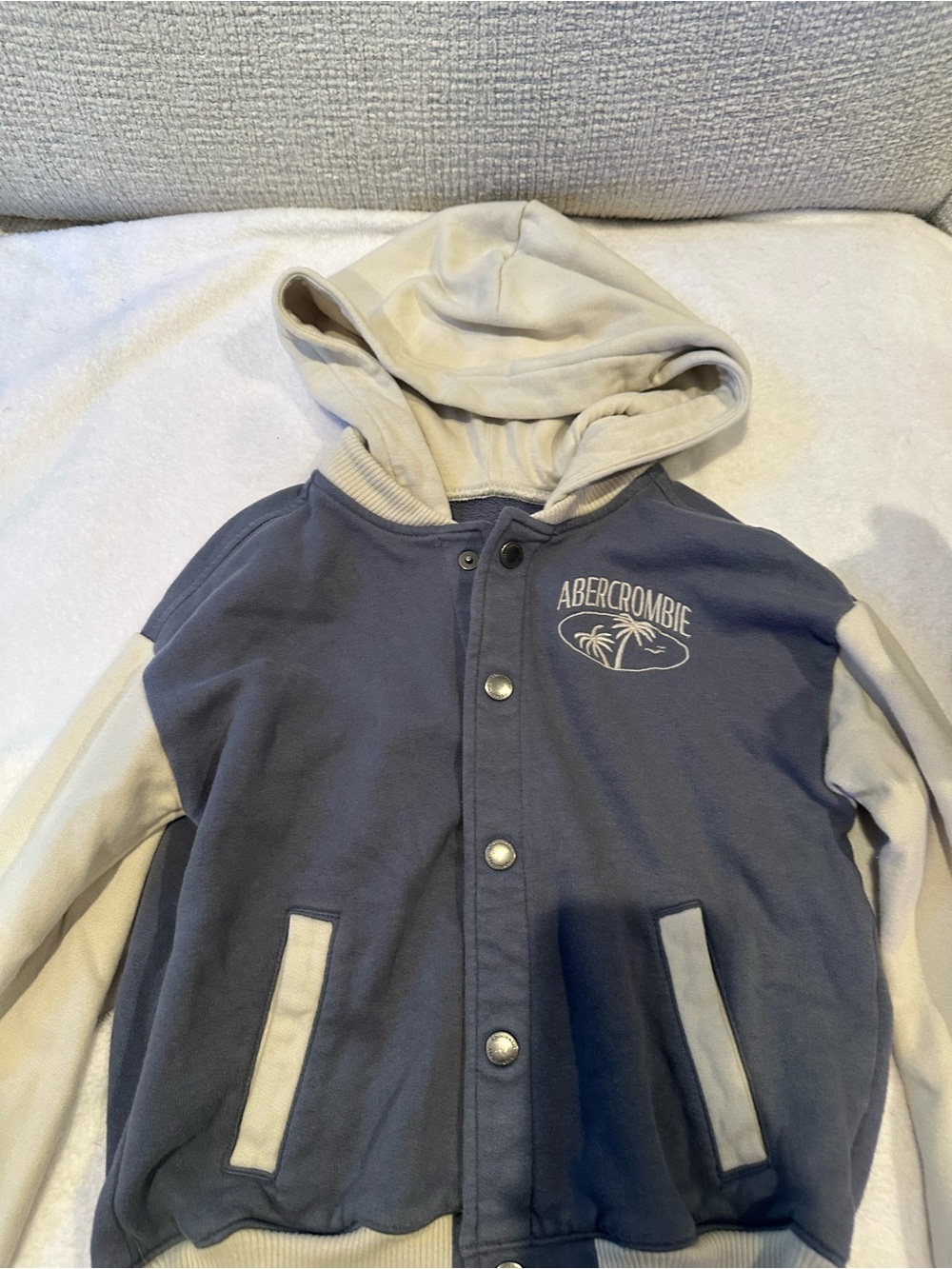 Abercrombie & Fitch Kids Two-Tone Hooded Jacket - Cream & Blue Size 7/8
